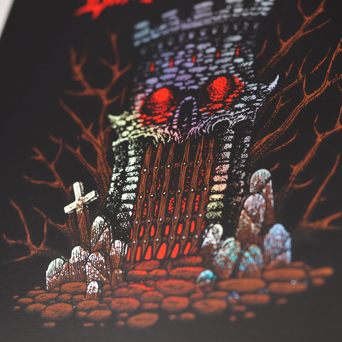 Vinegar Syndrome Castle Gate - LP Size Rainbow Holographic Foil Screen Print